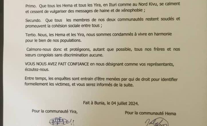 ITURI : Les communautés Hema et Yira s’investissent dans la lutte contre les intox